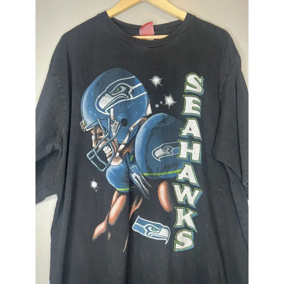 Vintage Seattle Seahawks Logo Helmet T-Shirt Men's XL TALL black Graphic Y2K NFL - Picture 2 of 10